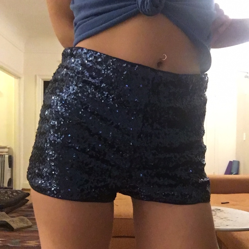 Blue Sequin Hot Shorts